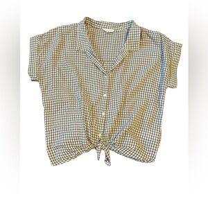 Lucky Brand Green Checkered Tie Front Blouse